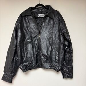 Mens Cellini Leather Collection Black Patchwork‎ Bomber Jacket Size L